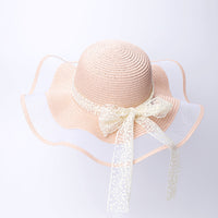 Women's Ruffled Wide Brim Sun Hat with Pearl Ribbon for Beach Vacation