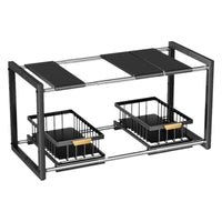 Under-Sink Pull-Out Storage Rack for Kitchen Cabinets, Expandable 2-Tier Organizer for Pots and Pans