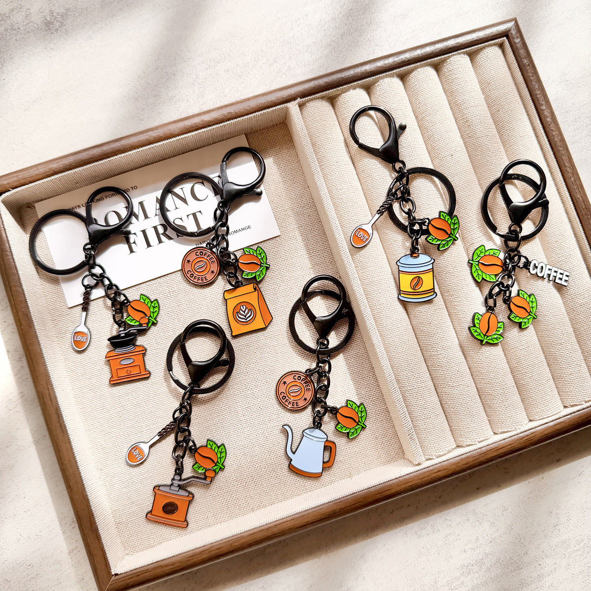 Coffee Themed Keychain Coffee Bean Coffee Maker Pendant Bag Charm Gift for Coffee Lovers