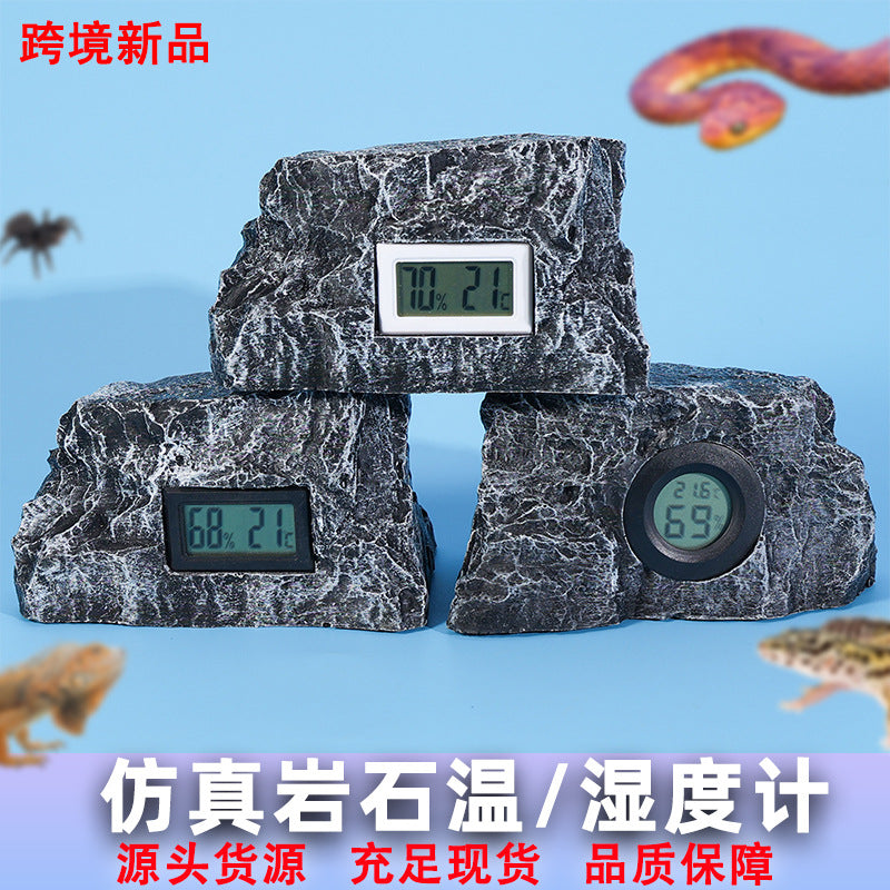 Reptile Terrarium Thermometer Hygrometer with Rock-like Design for Hamsters and Birds