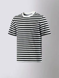 Unisex Color Block Stripe Sailor T-Shirt Pure Cotton Short Sleeve Round Neck Loose Top
