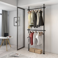 Adjustable Tension Rod Garment Rack for Door Back or Entryway, Floor-to-Ceiling Clothes Hanger Storage