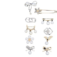 Rhinestone Bowknot Pearl Brooch Pin for Women's Neckline and Clothing Fixation