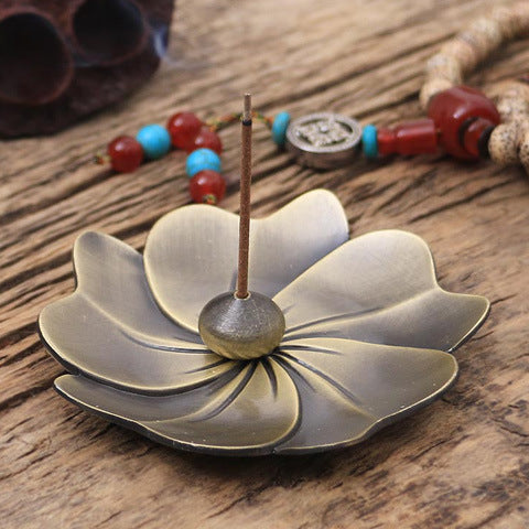 Japanese Zen Cherry Blossom Incense Burner Plate with Alloy Holder for Stick Incense