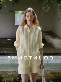 COUNTON Linen Blend Relaxed Fit Shirt & Shorts Set for Women