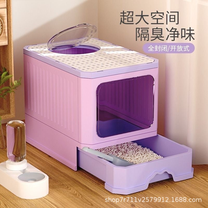 Large Top-Entry Cat Litter Box with Pull-Out Tray, Odor Control, and Anti-Splash Design