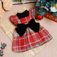 Pet Christmas Plaid Bow Dress with Black Knit Base Shirt for Autumn/Winter