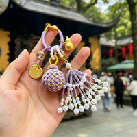 Five-Way God of Wealth Tassel Keychain Pendant for Car or Bag