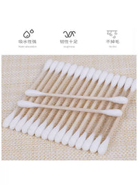 Aishun Double-Headed Cotton Swabs with Wooden Sticks, Pure Cotton for Beauty and Hygiene
