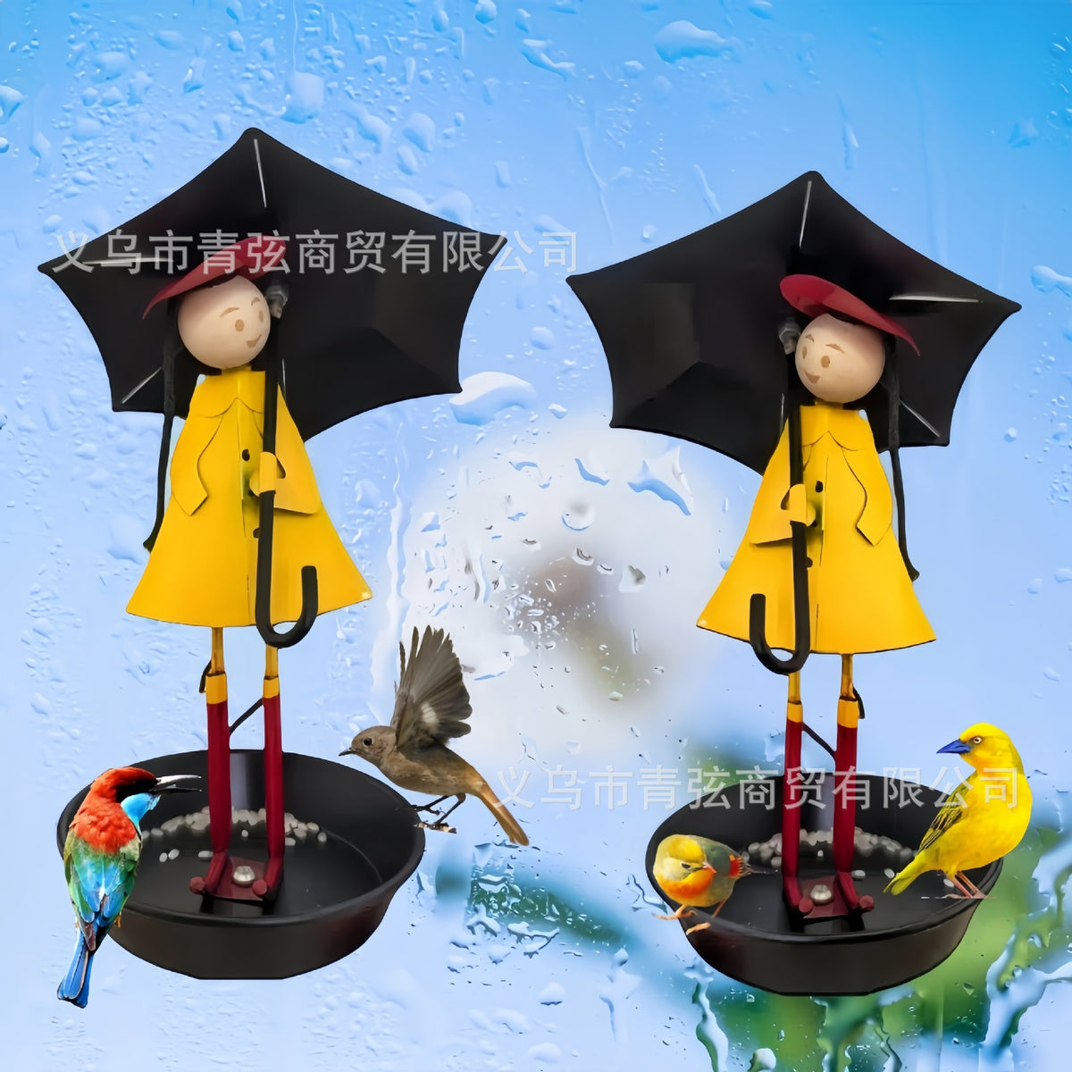 Metal Girl with Umbrella Bird Feeder for Outdoor Garden Decor