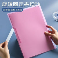 A4 Rotating File Folder with Side Opening Buckle, PP Transparent Document Report Clip