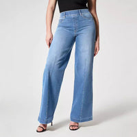 Women's High-Waist Elastic Washed Wide-Leg Denim Jeans