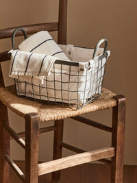 Vintage Iron Art Woven Storage Basket for Living Room, Rectangular Desktop Organizer, Snack & Sundries Basket, Laundry Hamper