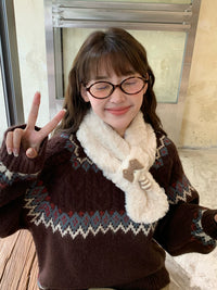 Japanese Style Plush Cat Scarf for Women, Warm and Versatile Short Cross Scarf