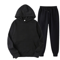 Men's Solid Color Hooded Sweatshirt & Pants Set Casual Sportswear