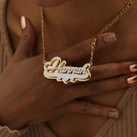 18K Gold Plated Personalized Double Layer Two-Tone Name Necklace with Heart Letter Figaro Chain