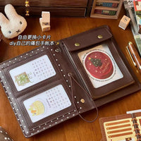 Korean Retro Brown Polka Dot A7 Journal Notebook with Detachable Pages and Passport Holder