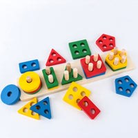 Wooden Geometric Stacking Blocks for Early Education - Color Recognition & Shape Matching Toy