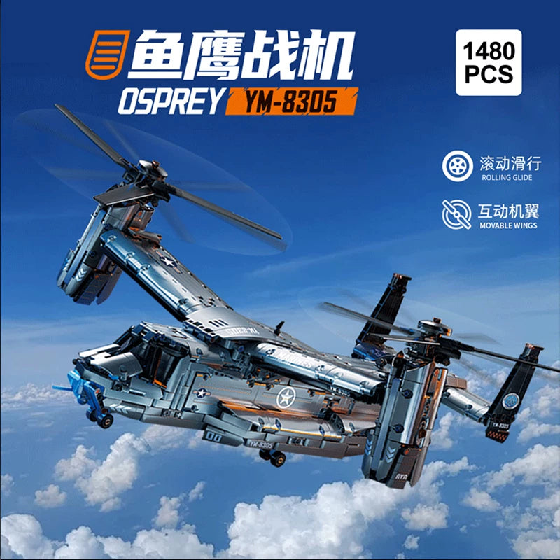 Osprey V-22 Tiltrotor Aircraft Building Blocks Military Model Toy for Boys