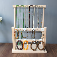 Solid Wood & Iron Double-Layer Jewelry Organizer Stand for Necklaces, Bracelets, and Earrings