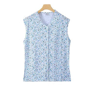 Women's Plus Size Cotton Button-Front Vest for Middle-Aged and Elderly, Loose Floral Sleeveless Top
