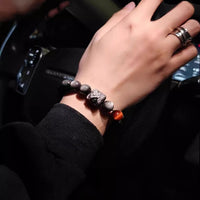 Natural Obsidian Lion Dance Bracelet for Men and Women, Couple's Style, Gold Sheen and Silver Sheen Obsidian Beads