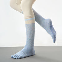 Women's Non-Slip Yoga Pilates Toe Socks with Floral Dot Pattern, Cotton Blend, Ankle Length