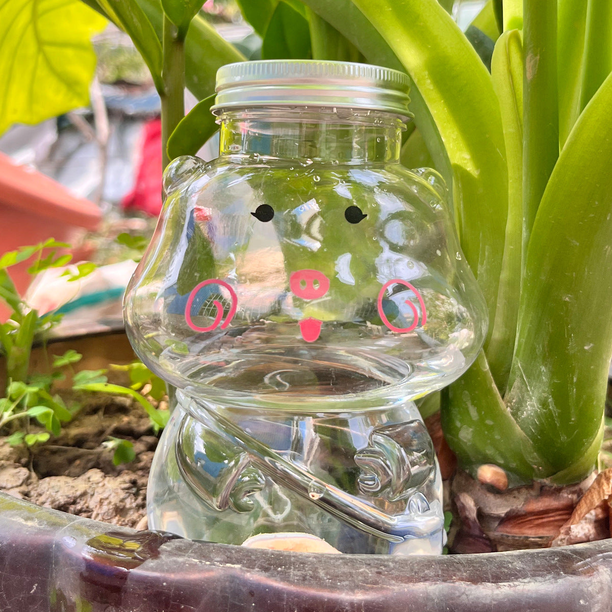 Automatic Self-Watering Pig Planter Insert for Potted Plants, 575ML Blushing Pig Drip Irrigation System