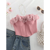 Women's Lace Trim Sleeveless Bustier Top with Boning, Slim Fit, White