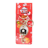 Japanese Lucky Cat Ceramic Keychain with Bell - Sakura Charm for Bags & Gifts