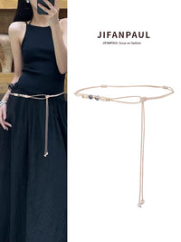 Bohemian Woven Waist Chain Belt for Dresses with Beaded Rope Design