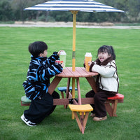 Kids Outdoor Picnic Table and Chair Set with Umbrella - Indoor/Outdoor Activity Furniture for Preschool & Kindergarten