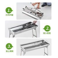 Large Outdoor Stainless Steel BBQ Grill with Foldable Portable Charcoal Stove