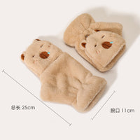 Cute Capybara Plush Half-Finger Flip-Top Touchscreen Gloves for Women, Winter Warm Thickened Student Cycling Cold Protection