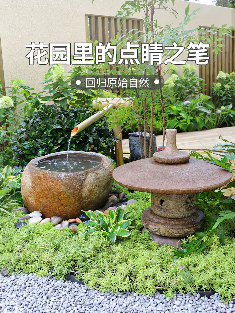 Japanese Garden Stone Basin Bamboo Water Feature Landscape Decor
