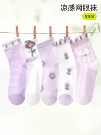 Kids' Girls' Summer Thin Mesh Socks - Breathable Mid-Calf Do-Pa-Mine Style for Babies & Toddlers