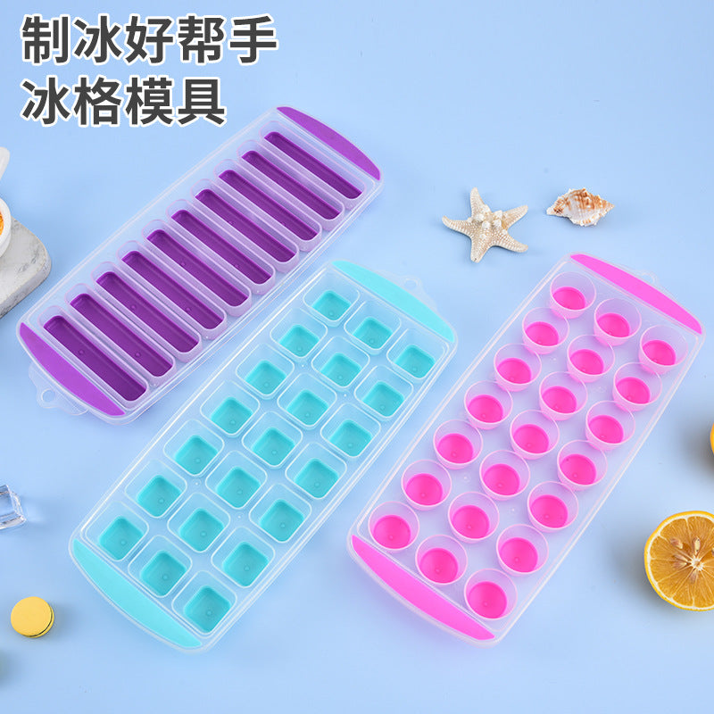 Creative Silicone Ice Cube Tray with PP Soft Bottom for Home Use - Long Strip, Round, and Square Ice Mold