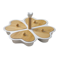 Ceramic Heart/Flower Divided Serving Platter with Lid and Bamboo Rotating Tray for Afternoon Tea Snacks
