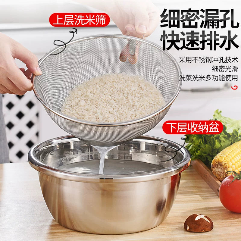 304 Stainless Steel Strainer Basket for Kitchen, Rice Washing Bowl, Draining Colander
