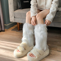 Y2K Plush Bowknot Leg Warmers for Winter Boots
