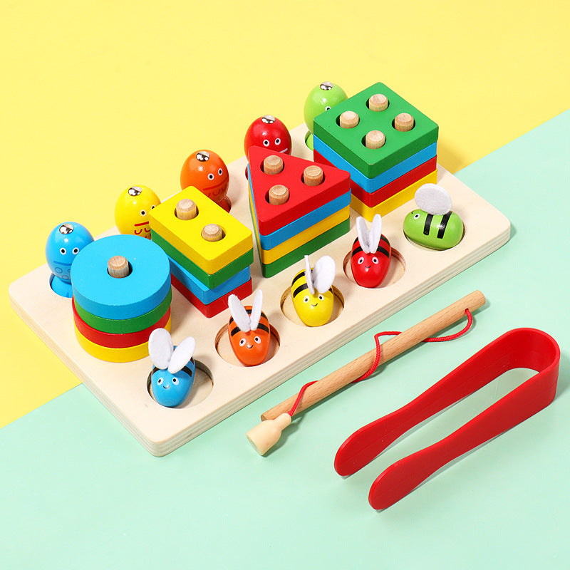 Wooden Magnetic Fishing Geometric Shape Stacking Montessori Toy for Kids