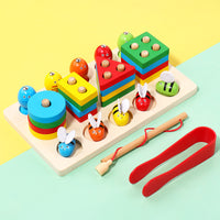 Wooden Magnetic Fishing Geometric Shape Stacking Montessori Toy for Kids