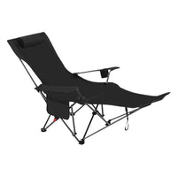 Portable Beach Lounge Chair with Armrests & Footrest, 4-Position Adjustable Folding Recliner for Outdoor Napping & Sunbathing