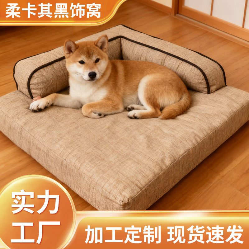 Pet Cooling Mat for Summer - Durable Linen-Feel Fabric, Easy to Clean, Semi-Enclosed Design