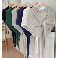 Sun Protection Ice Silk Knit Shawl Hollow Out Tencel Triangle Scarf for Women Summer Thin Air Conditioning Shirt