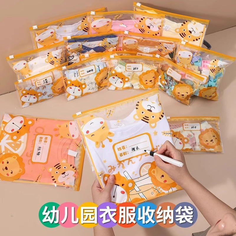 Cartoon Transparent Zipper Storage Bags for Kids' Clothes