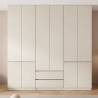 Modern Minimalist Solid Wood Wardrobe for Bedroom, Light Luxury Storage Cabinet, Cream Style, Floor-to-Ceiling Design