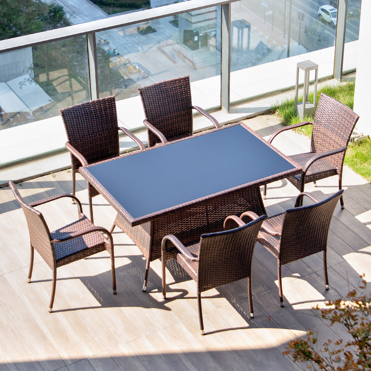 Outdoor Wicker Patio Dining Set with Table and Chairs for Balcony Garden Cafe