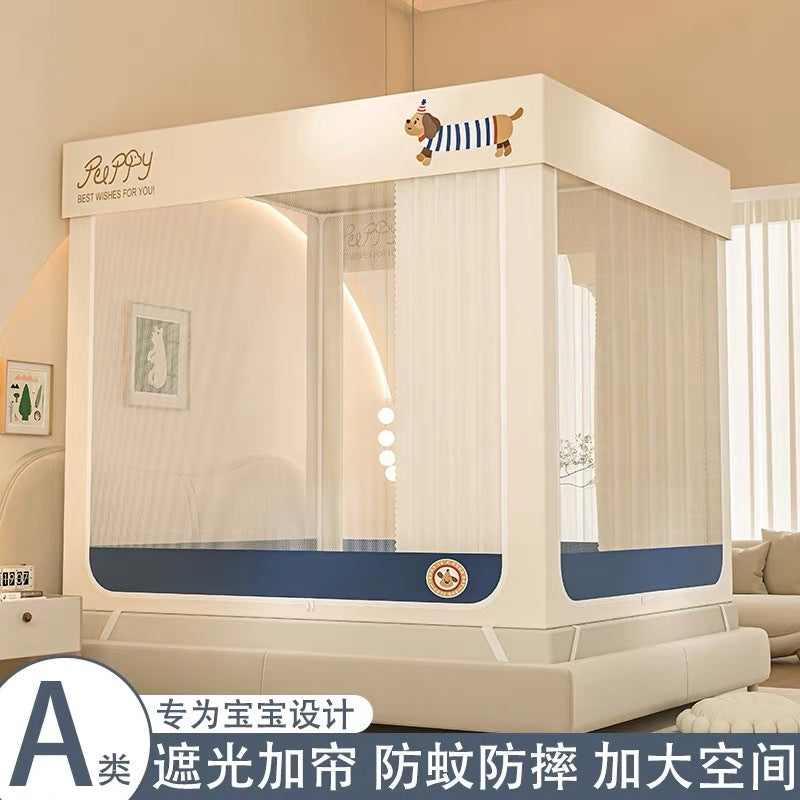 Baby Anti-Fall Mosquito Net with Blackout Curtain and Integrated Bed Rail