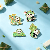 Dragon Boat Festival Panda Cartoon Metal Brooch Pin for Backpacks and Clothing